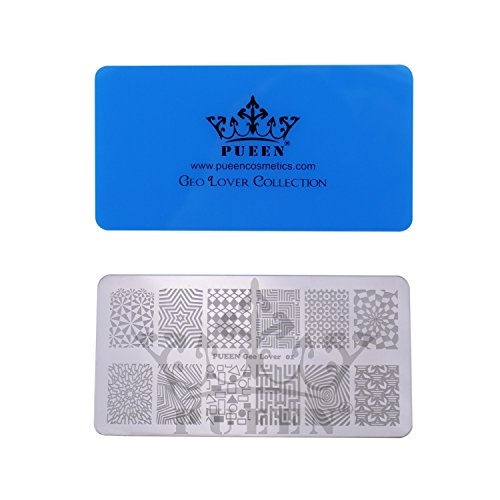 PUEEN Nail Art Stamping Plate - Geo Lover 01 - 125x65mm Unique Nailart Polish Stamping Manicure Image Plates Accessories Kit-BH000556