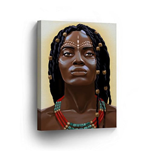 SmileArtDesign Sexy Afro African American Woman Pop Art Modern Art Paint Canvas Wall Art Black Wall Decor Decorative Colorful African Art Home Decor Living Room Ready to Hang - Made in The USA - 12x8