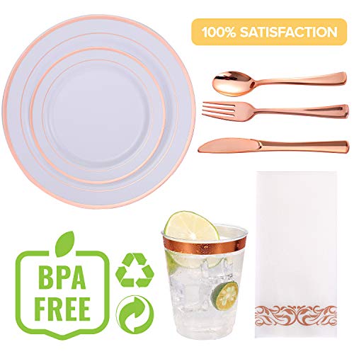 350 Piece Rose Gold Dinnerware Set 50 Guest 100 Rose Gold Plastic