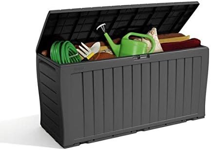 Keter Marvel+ 270L Outdoor 65% recycled Garden Furniture Storage Box Graphite Wood Panel Effect, Grey, 116.7 x 44.7 x 57 cm - Image 3