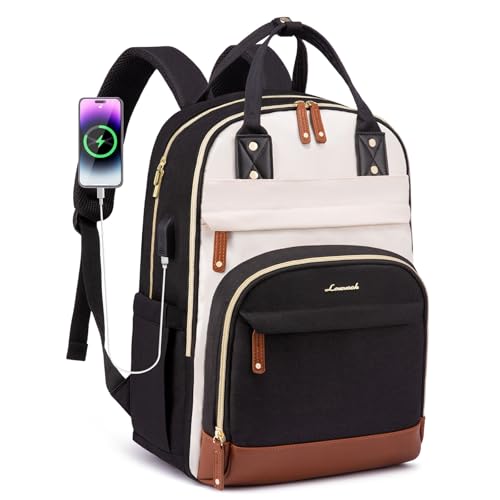 LOVEVOOK Laptop Backpack Women USB Beige-Black-Brown