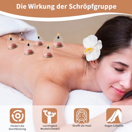 Cupping Glasses with Vacuum Pump & Therapy Magnets + Fascia Scraper, Cupping (18 Pieces) Against Tension & Cellulite and Lymphatic Drainage, High-Quality Cupping Glass Set for Face and Body