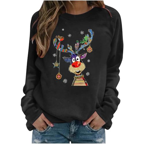 Christmas Jumpers for Women Cute Reindeer Print Sweatshirt Loose Funny Christmas Jumpers Long Sleeve Crewneck Ugly Shirt Ladies 2025 Fashion Hoodies Sweaters