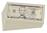 Play Money - $5 Five Dollar Bills Pretend Play Money Set Realistic Double Sided Prop Money, 100 Count, 5 x 2.5 Inches