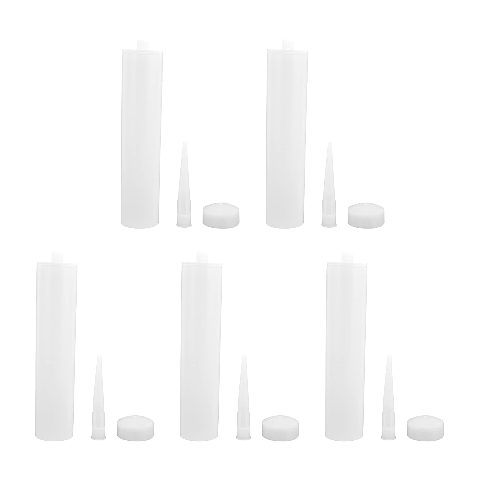 Empty Caulk Tube 5pcs Caulking Sealant Tube, Caulk Tool Refillable Empty Caulking Sealant Squeeze Nozzle Plug Kit, Cracks Leaks Grout Tile Tool For Diy Construction
