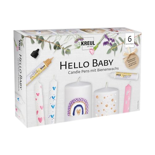 KREUL 49758 - Set de 6 rotuladores para velas Hello Baby, 6 x 29 ml, punta fina, colores con cera de abeja para decorar y pintar velas