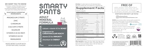 SMARTYPANTS MINERAL CHEWS: MAGNESIUM CITRATE & CALCIUM SUPPLEMENT WITH VITAMIN D3, VITAMIN C, K2, ZINC & SELENIUM FOR IMMUNE SUPPORT, 60 COUNT (30 DAY SUPPLY)