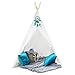 Crème Castle Teepee Tent for Kids - Fairy Lights & Dreamcatcher - 100% Cotton Canvas Play Tent with Base - Boys and Girls, Children Indoor / Outdoor Foldable Tipi Tents with Fun Decorations (White)