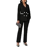 Ophestin Women 2 Piece Pant Suits Set Long Sleeve Striped Color Jackets Blazer Business Casual Dressy Work Office Outfits