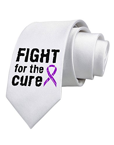 TooLoud Fight for the Cure - Purple Ribbon Alzheimers Disease Printed White Neck Tie