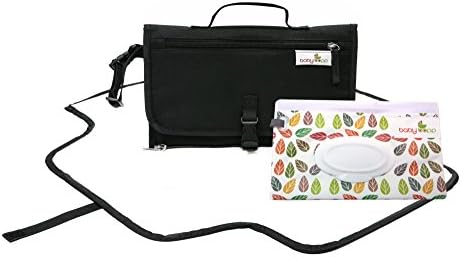 Baby Bopp Changing Station, Portable Changing Mat (Black with Leaves Wipes Case)