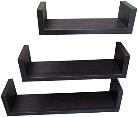 Wall Shelves, Sincelee Set of 3 Floating U Shelves in Walnut Finish Storage Shelf U-Shaped Display Wall Ledges Home Décor (Walnut)