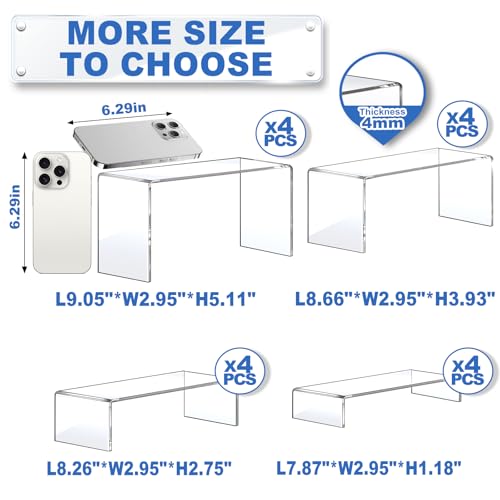 Aheroi Display Risers, 16 Pcs 4 Set Acrylic Riser Display Shelf, Clear Risers Display Stands, Rectangular Acrylic Risers for Decor Display, Cupcake Funko Candy Shoe Showcase Stands(1-3-4-5IN) | Clear Risers Display Stands, Acrylic Display Shelf,Dessert Table Display Set Cupcake Candy Shoe Showcase Stands (7”L~8”L~9”L)