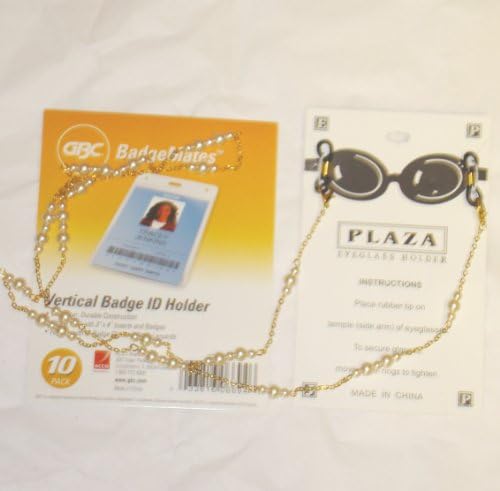 Fine Ivory Pearl on Genuine Gold Plated Eye Glass Holder or Horizontal ID Badge Holder Medium Chain Necklace