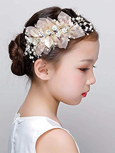 Flower Wedding Headpieces Champagne Bridal Hair Accessories Women Vintage Gold Hair Vine (Champagne)