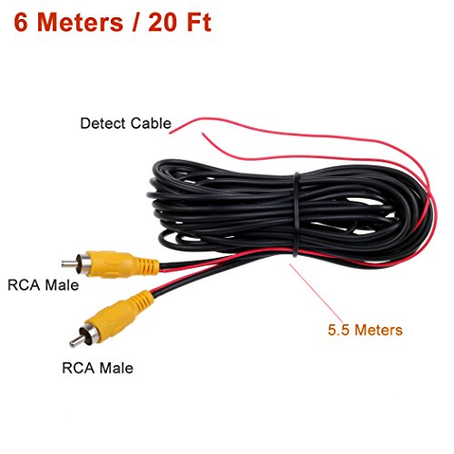 Car Video Audio Extension Cord Cable with Detection Trigger Wire RCA Male to Male Plug Car Reverse Reversing Rear View Parking Backup Camera 6 Meters 20ft by HitCar