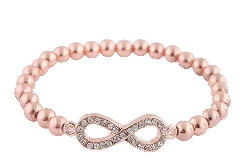 2 Pieces of Rose Gold with Clear Iced Out Infinity Symbol Metallic Beaded Stretch Bracelet (S-1811)