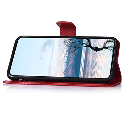 PHEZEN Case for Samsung Galaxy Note 10 Plus Wallet Case,Embossing Mandala Flower PU Leather Magnetic Folio Flip Case Full Body Protective Phone Case Cover with Stand Card Slot Wrist Strap - Red