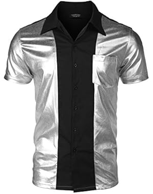 Men's Party Shirt Shiny Metallic Disco Nightclub Style Short Sleeves Button Down Bowling Shirts