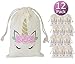 My Greca Unicorn party bags supplies - 12 party favor bags for treats, gifts and candy - Drawstring goodie bags for girls birthday party