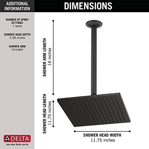 Delta Faucet Rain, Rainfall Shower Head, Matte Black, Metal, Ceiling