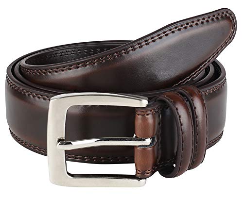 Men's Dress Belt ALL Genuine Leather Double Stitch Classic Design 35mm Cognac (Size 38)