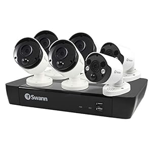Swann 8 Channel 6 Camera Security System, Wired Surveillance 4K HD NVR 2TB HDD, 2 Way Audio, Indoor/Outdoor, Heat/Motion Detection + Night Vision, Spotlights + Siren, Google + Alexa, SWNVK-885804B2FB