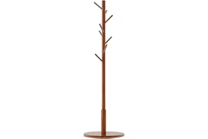 Aibiju Wood Coat Rack Freestanding, Coat Stand with 8 Hooks, Kids Coat Tree with 3 height options and Sturdy Base, Rustic Coat Rack Small Hall Tree Brown YD-1008