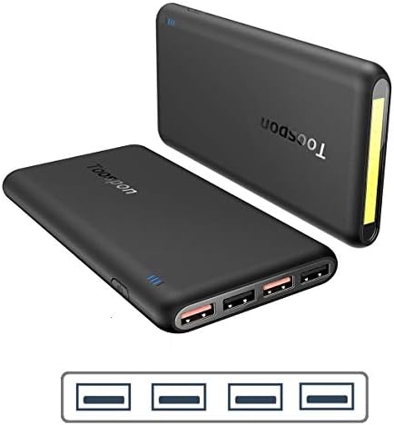 4Ports Portable Charger 30000 mAh with Super Bright Flashlight/Hard Bag/ 2in1 Cable for Mobile Phone Pad Games etc (30000 mAh with Bag 2 in 1 Cable)