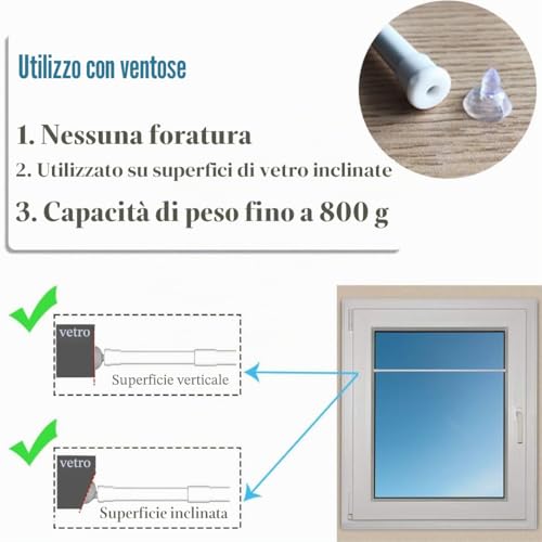 2 Pieces Glass Curtain Rods Without Drilling - Extendable Pressure Curtain Rod Rod with Spring Pressure Curtain Poles, Diameter 10mm, 45-60cm(White)