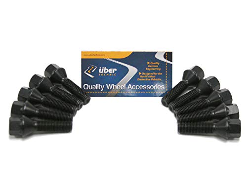(10) Extended UberTechnic Black Lug Bolts 14x1.5 (40mm Shank Length) Cone Seat for Audi TT A3 A4 S4 A5 S5 A6 S6 A7 S7 A8 S8 B5 B6 B7 B8 Volkswagen VW Jetta Golf GTI R32 Passat