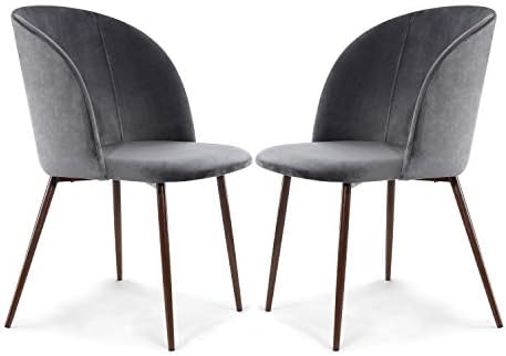 EdgeMod Kantwell Velvet Dining Chair, Set of 2, Cool Charcoal/Walnut