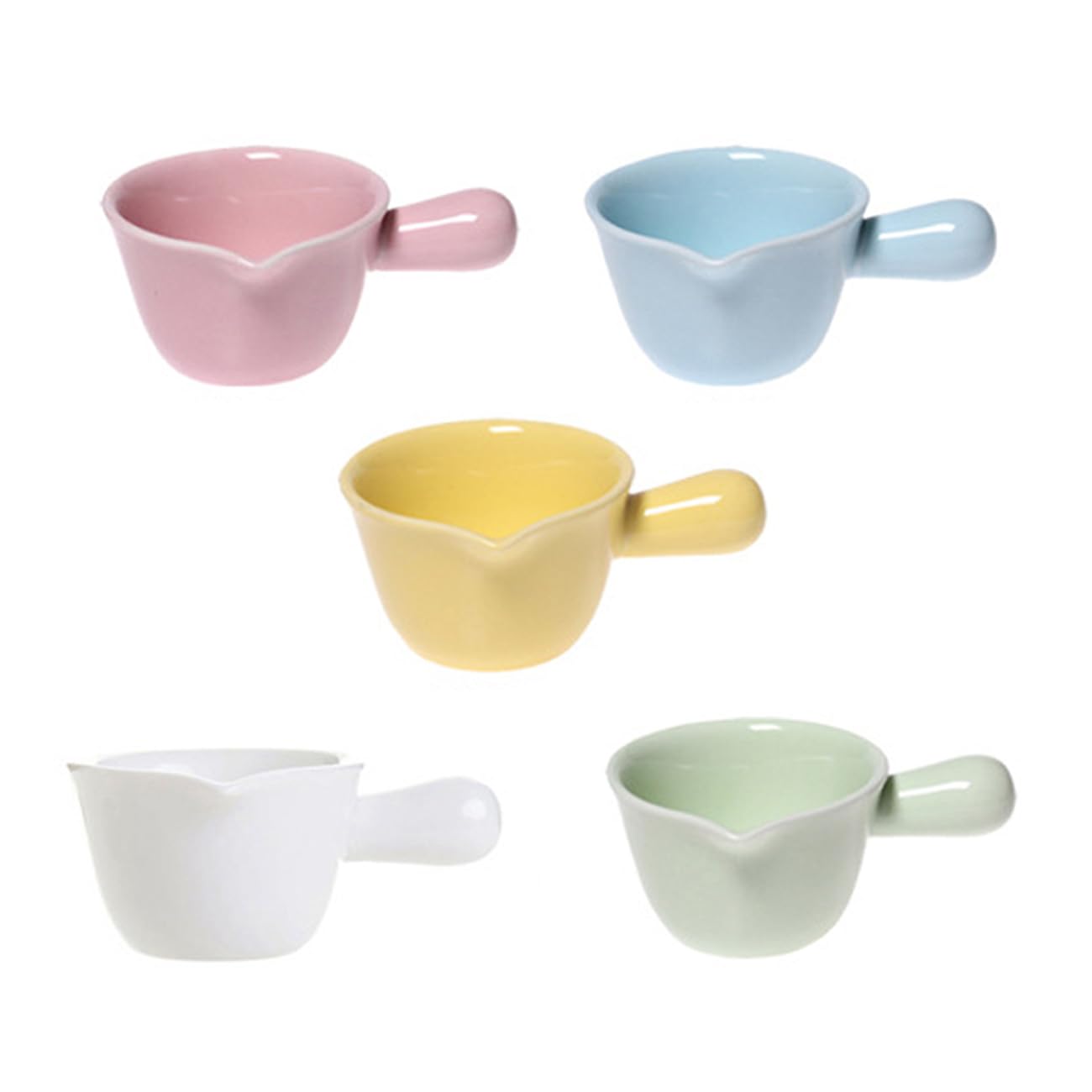 soulnioi Cute Sauce Dishes Set, Colorful Mini Dip Bowls with Handle, Ceramic Mini Creamer Jug, Seasoning Dishes Snack Serving Dishes for Soy Dessert - 5Pcs/100ml