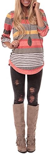 Flamingo Urban Women's Striped 3/4 Sleeve Top Blouse (Large)