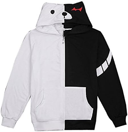 Unisex Monokuma Hoodie Cosplay Costumes Black And White Bear Cute Jacket Coat (L, Thick Version(Without Gloves))