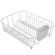 Rubbermaid AntiMicrobial In-Sink Dish Drainer With Silverware Cup, White, Large (FG6032ARWHT)