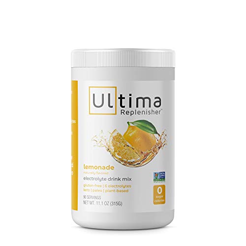 Ultima Hydrating Electrolyte Powder, Lemonade, 90 Servings, no Sugar, 0 Carbs or Calories, Keto, Gluten-Free, Paleo, Non-GMO, Vegan, with Magnesium, Potassium, Calcium, 11.1 Ounce (Pack of 1)