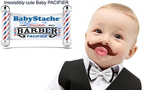 BabyStache Funny Baby Kissable Mustache Pacifier for Babies and Toddlers Unisex BPA, Latex Free Made with Silicone, Barber Brown