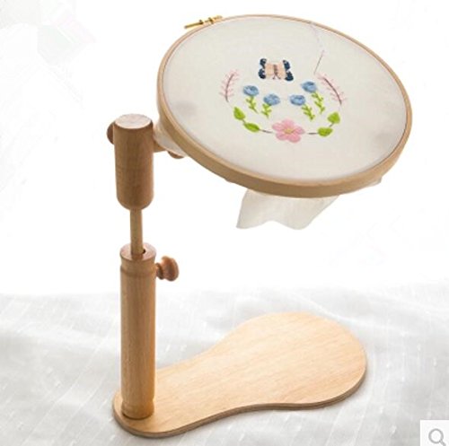 WRMHOM Sit-On Round Embroidery Lap Frame Dia24cm High Adjustable Solid Wood Cross Stitch Rack Wooden Stand Desk Standing embroidery Frame Chinese Embroidery frame Kit