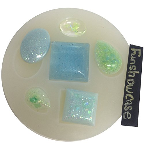 Funshowcase Oval Drop Square Shapes Cabochon Gemstone Pastry Silicone Mold for Cake Decoration, Cupcake Topper, Polymer Clay, Crafting, Resin Epoxy, Jewelry Making