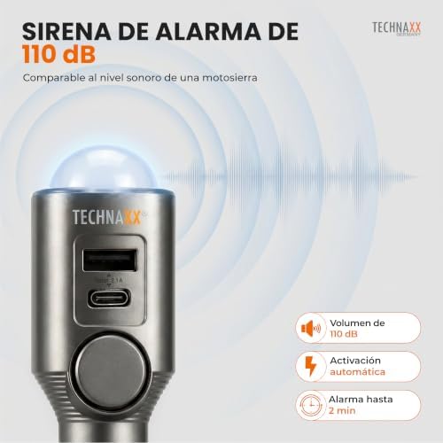 Alarma de coche con sensor de movimiento PIR – Alarma plug-in 12–24V con sirena 110dB, batería de 6 días, puertos USB-A & USB-C, pantalla LED y control remoto - 2026 Update Model - TX-100