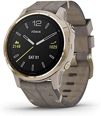 Garmin fenix 6S Sapphire, Premium Multisport GPS Watch, Smaller-Sized, Features Mapping, Music, Grade-Adjusted Pace Guidance and Pulse Ox Sensors, Light Gold with Gray Leather Band Garmin fenix 6S Sapphire, Premium Multisport GPS Watch, Smaller-Sized, Features Mapping, Music, Grade-Adjusted Pace Guidance and Pulse Ox Sensors, Light Gold with Gray Leather Band