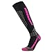 Pure Athlete Ski Socks Warm Merino Wool - Best Lightweight Thin Ski Snowboard Sock Women Men (3 Pairs - Black/Neon Pink, Small-Medium)