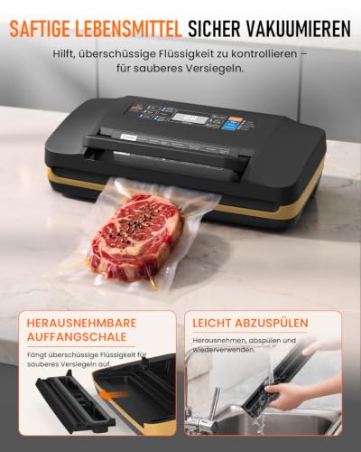 AbleMark Vakuumiergerät für Lebensmittel, 95 kPa Profi Vakuumierer 18-in-1, doppelte Schweißnaht, Folienschweißgerät & Einschweißgerät mit Cutter, Rollenfach, Trocken-/Feucht-Modus für Sous Vide