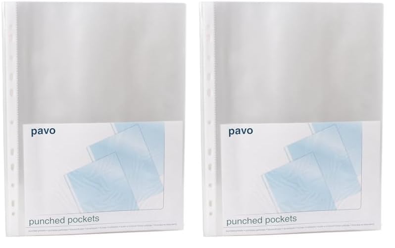 Heavy Duty 100 x Extra Strong A4 Punched Pockets Filing Glass Crystal Clear 80 Micron (Pack of 2)