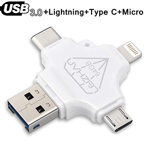 4 in 1 Flash Drive 64 GB for iPhone X 8 7 6s 5s iPad, USB C Thumb Drive for Samsung Galaxy S10 S9 S8, USB Flash Drive for Samsung Galaxy 7 Android Phone, USB 3.0