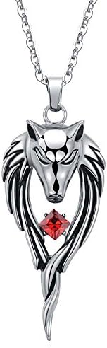 Miweel Men Titanium Steel Wolfhead Totem Red Diamond Pendant Necklace
