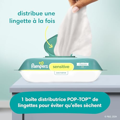 PAMPERS BABY WIPES, SENSITIVE, WATER BASED WIPE, CLINICALLY PROVEN, HYPOALLERGENIC, AND UNSCENTED FOR BABIES, 336 WIPES TOTAL (4 FLIP-TOP PACKS)