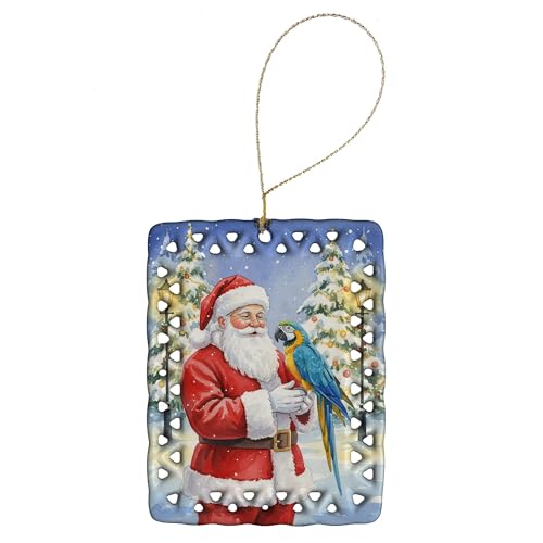 Caroline's Treasures Blue and Gold Macaw Parrot with Santa Claus Porcelain Orna…