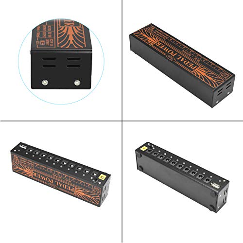 Rowin - PW-1 - Fuente de alimentación para pedal de guitarra con 10 salidas de CC aisladas para pedales de efectos de bajo y guitarra, de 9 V, 12 V y 18 V, con puerto de carga USB